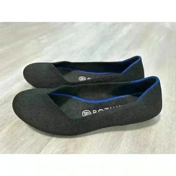 Rothy's The Flat Black Solid Knit Fabric Ballet Flats‎ Women's US 6.5 - Picture 1 of 8